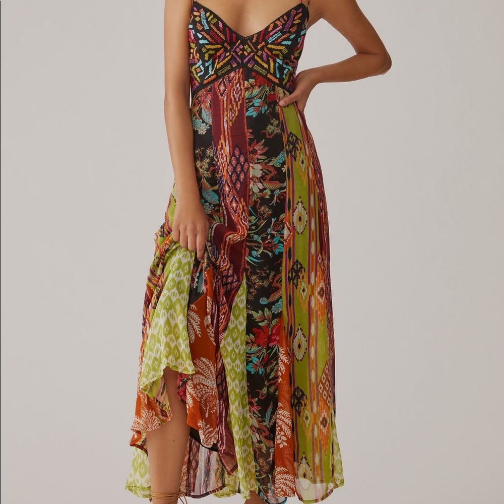 Anthropologie Multi Print V-Neck Maxi Dress